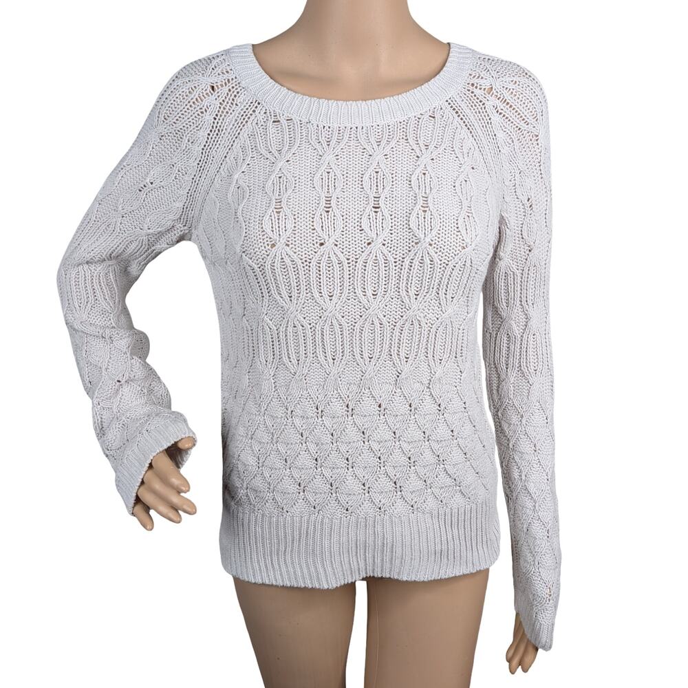 Vintage Anthropologie Sparrow Gray Cable Knit Sweater Back Button Cottagecore M